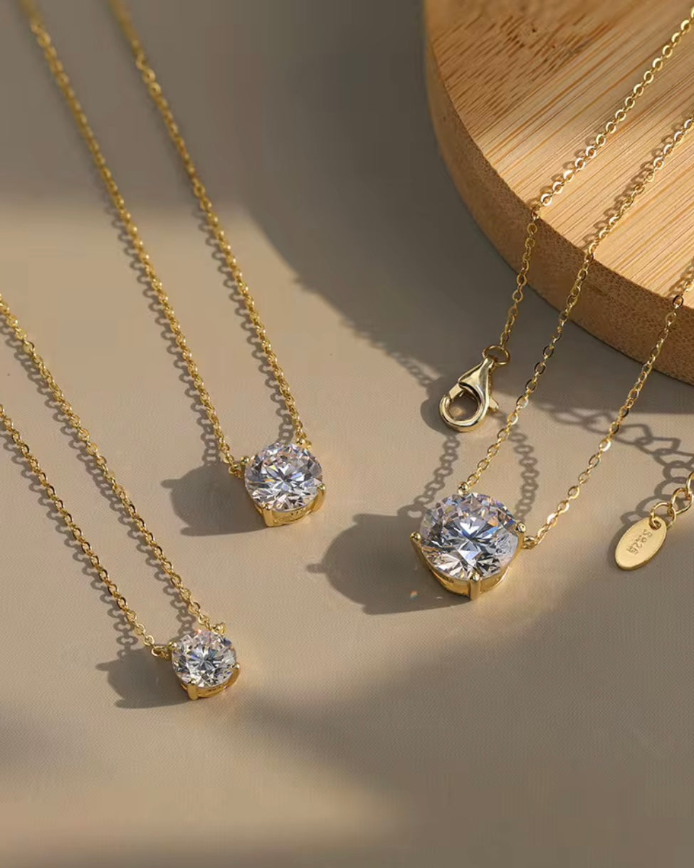 1ct Round Labmade Diamond Necklace 14K Gold plated Sterling Silver