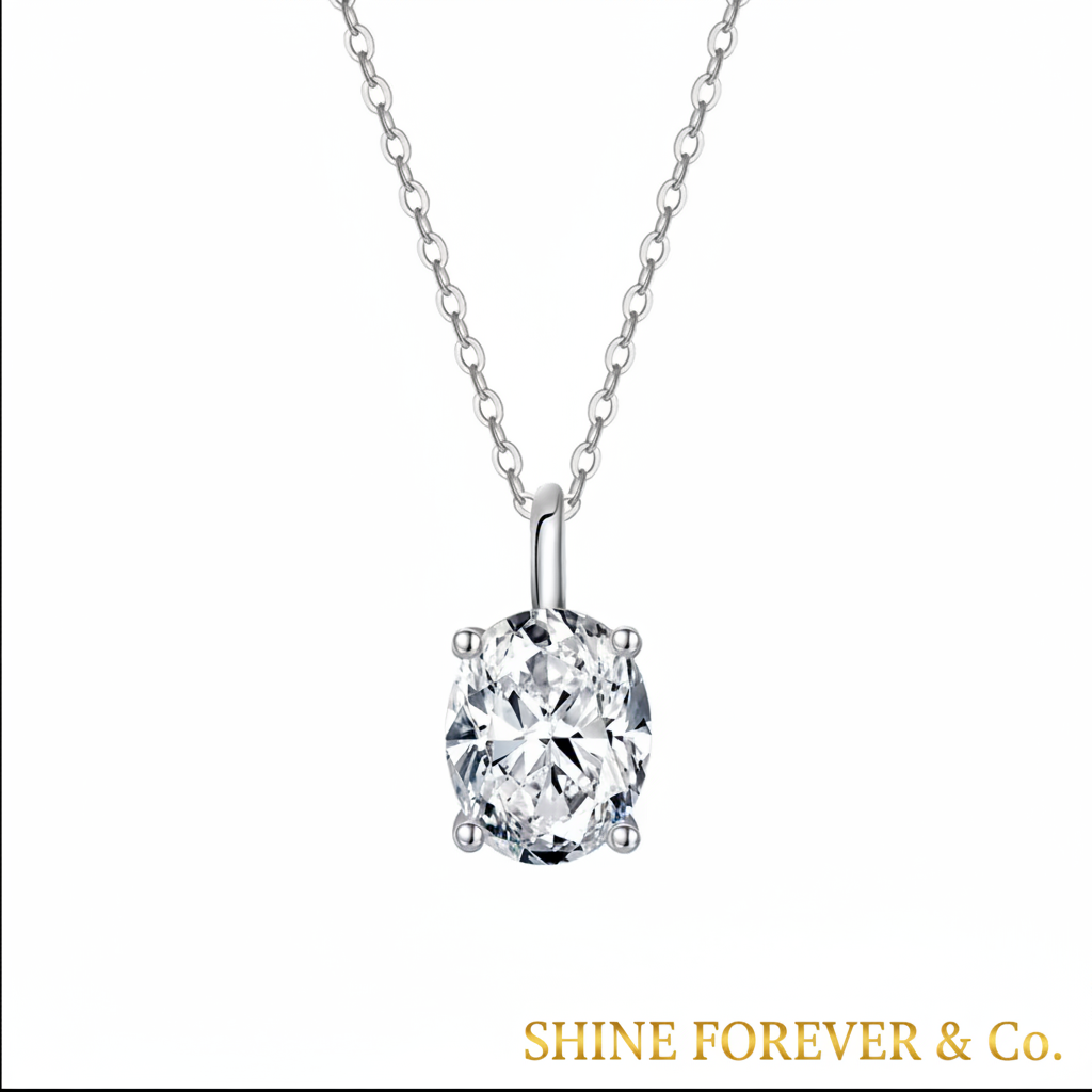 Set 4ct Oval Labmade Diamond in Rhodium plated Silver