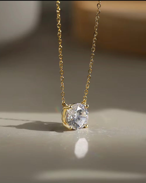 1ct Round Labmade Diamond Necklace 14K Gold plated Sterling Silver