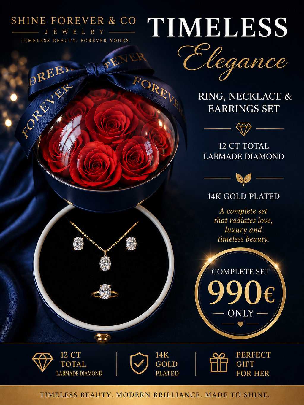 12,00Ct Oval Labmade Diamond Set 14K Gold Plated