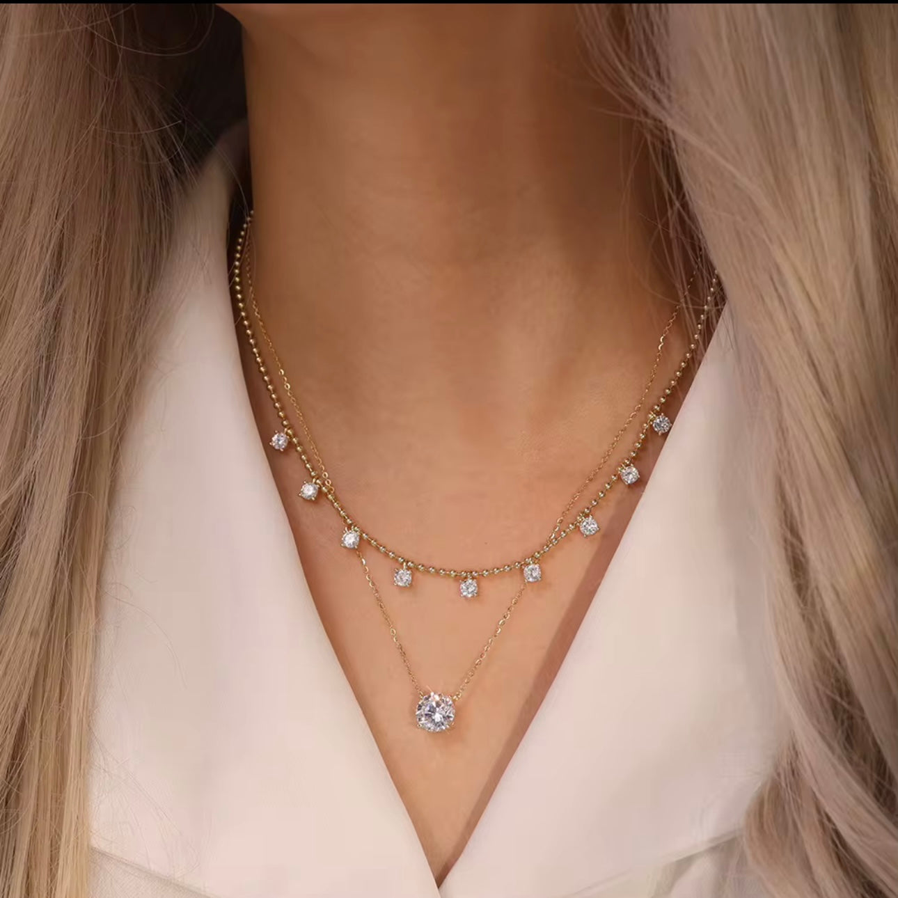 1ct Round Labmade Diamond Necklace 14K Gold plated Sterling Silver